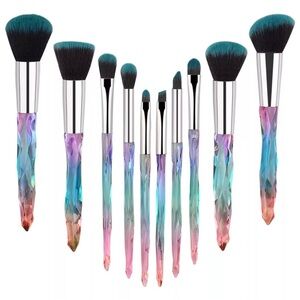 New 10 Piece Makeup Brush Set with Crystal Handles Cosmetic Makeup Brushes Set